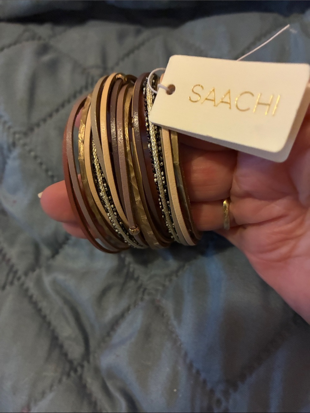SAACHI Brown and Gold Multi-Strip Bracelet Stack